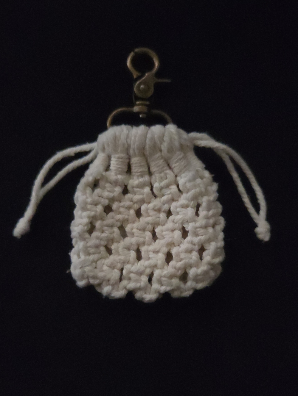 Handmade Cream Crochet Drawstring Key Pouch